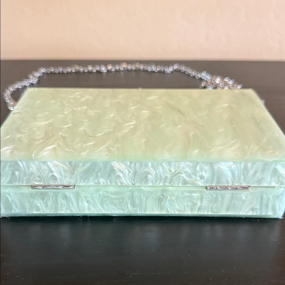 ASOS DESIGN marble resin clutch/ crossbody silver tone beaded handle Mint NEW